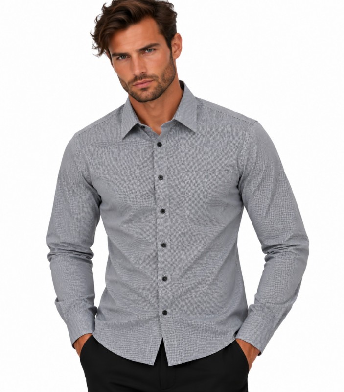             NM h.u slim fit elasztikus ing - Szürke mintás Hosszúujjú ing